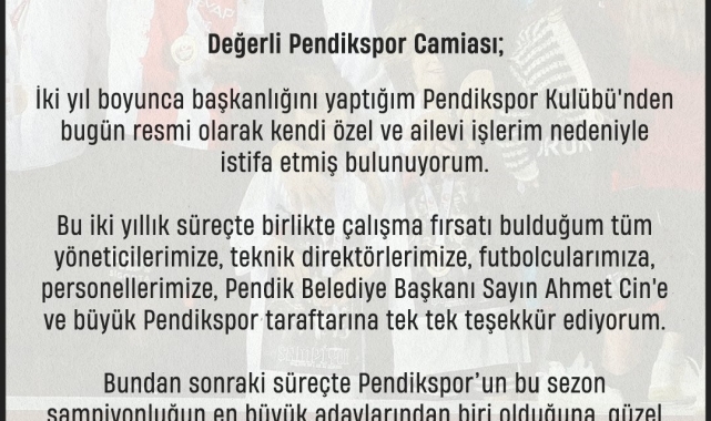 Pendikspor'da Başkan Mahmut Türkoğlu istifa etti
