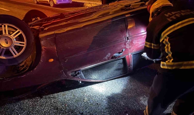 Ters dönen otomobilin sürücüsü yaralandı