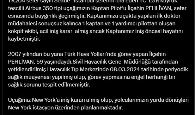 THY kaptan pilotu havada hayatını kaybetti