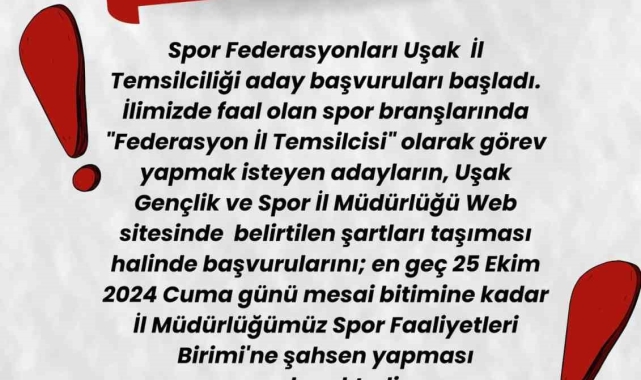Uşak'ta Federasyon İl Temsilciliği başvuruları başladı