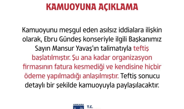 ABB'den Ebru Gündeş konserine ilişkin açıklama