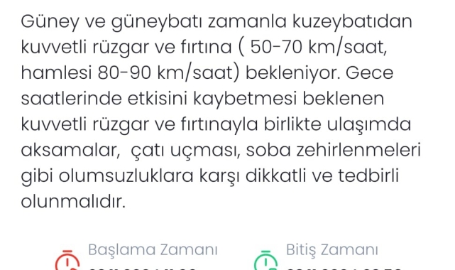 Denizli'ye kuvvetli rüzgar ve fırtına uyarısı
