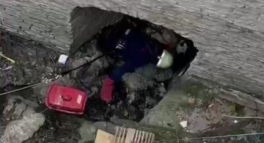 Derede mahsur kalan kediyi itfaiye ekipleri kurtardı