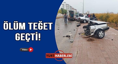 Direğe çarpan araç ikiye bölündü