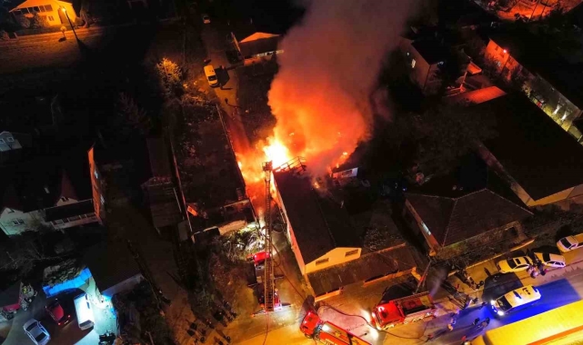 Düzce'de 2 ev ve odunluk alev alev yandı