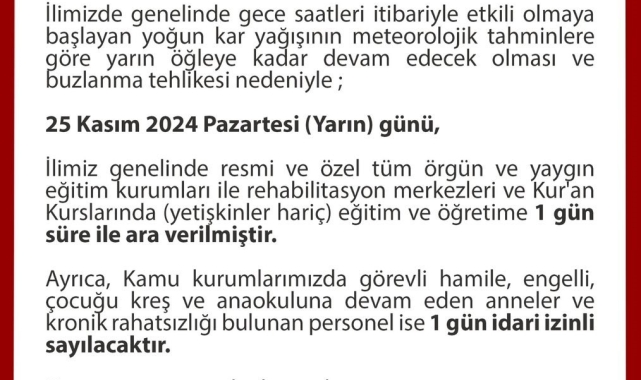 Düzce'de eğitime kar engeli