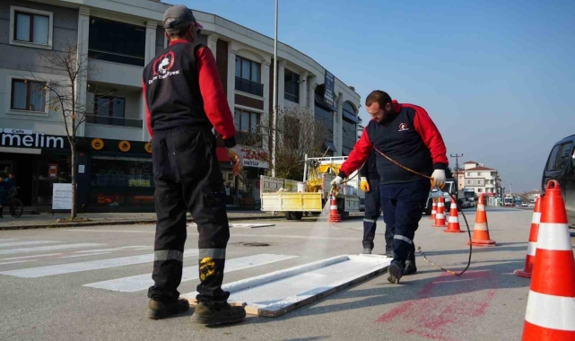 Düzce'de yaya çizgileri yenilendi