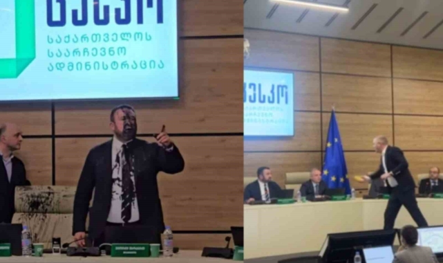 Gürcistan'da muhalefet temsilcisi, Merkez Seçim Komisyonu Başkanı'na siyah boya fırlattı