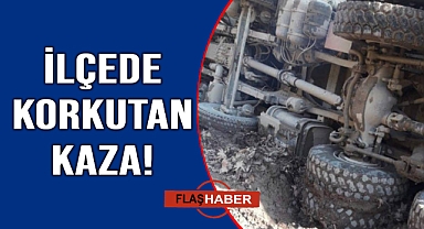 Konrolden çıkan kamyon şarampole devrildi