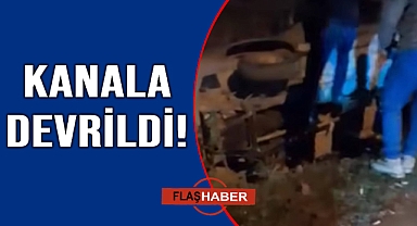 Kontrolden çıkan otomobil su kanalına devrildi