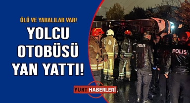Kontrolden çıkan yolcu otobüsü yan yattı