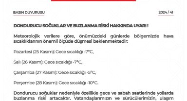 Niğde Valiliği'nden Buzlanma Uyarısı