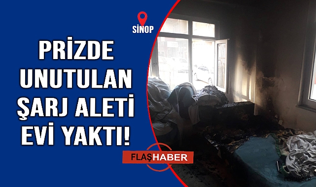 Prizde unutulan şarj aleti yangın çıkardı