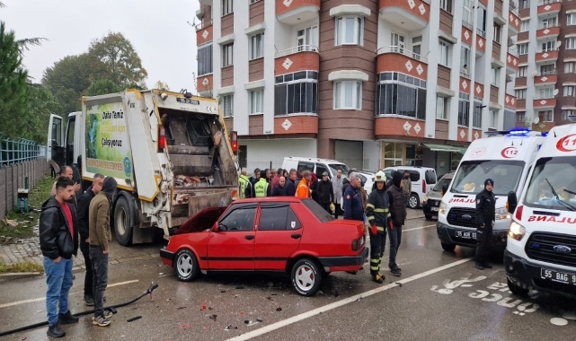 Samsun'da çöp toplama kamyonu ile çarpışan otomobildeki 3 kişi yaralandı