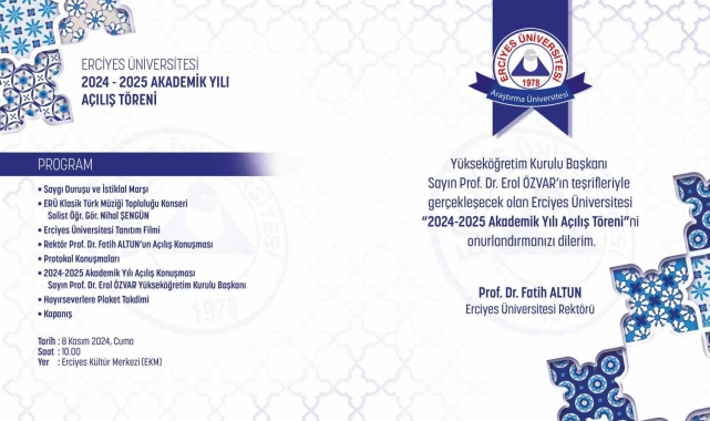 YÖK Başkanı Prof. Dr. Özvar, ERÜ'nün davetlisi olarak Kayseri'ye geliyor