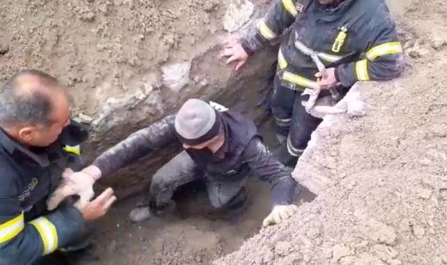 Burdur&#039;da kazdığı çukurda bacakları toprak altında sıkışan işçiyi itfaiye kurtardı