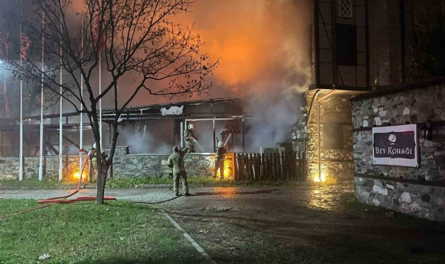 Bursa'da 2 katlı otelin çatısında yangın: Alevler geceyi aydınlattı