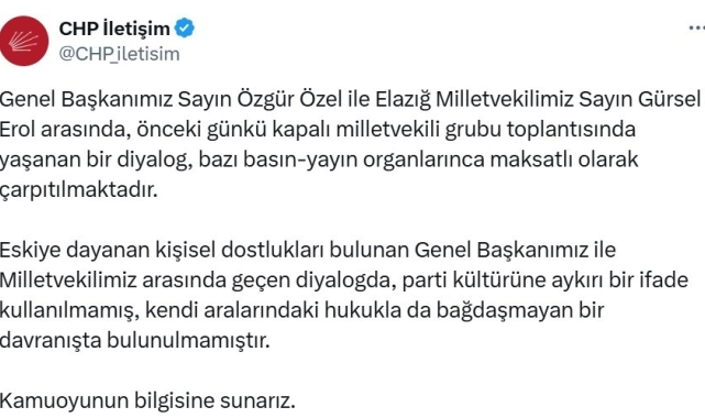 CHP'den, Genel Başkan Özel ve Elazığ Milletvekili Erol açıklaması