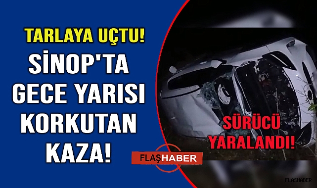 Direksiyon hakimiyetini kaybeden otomobil tarlaya uçtu