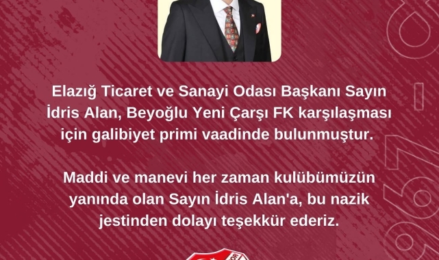 Elazığ TSO Başkanı Alan'dan Elazığspor'a prim sözü