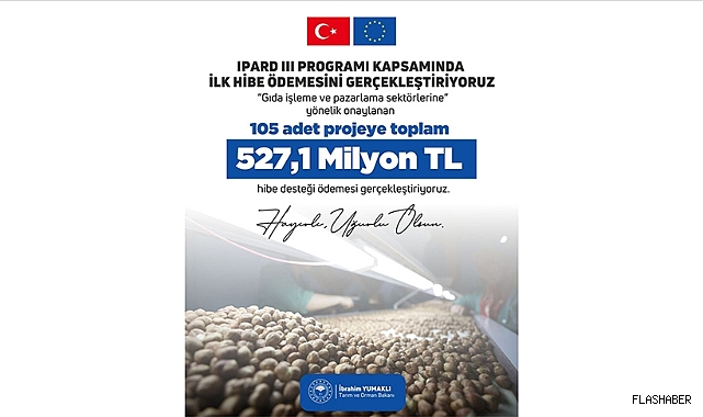 IPARD III Programı kapsamında 105 projeye 527,1 milyon lira hibe ödemesi bugün yapılacak