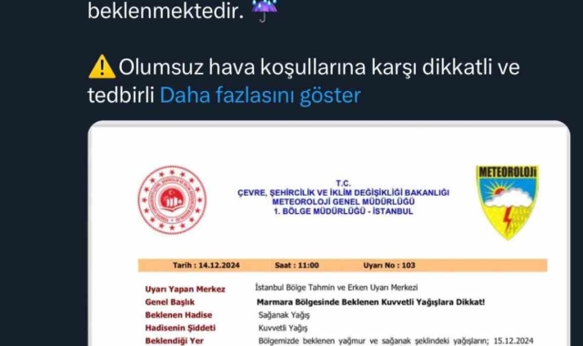 Sakarya'da kuvvetli yağış uyarısı