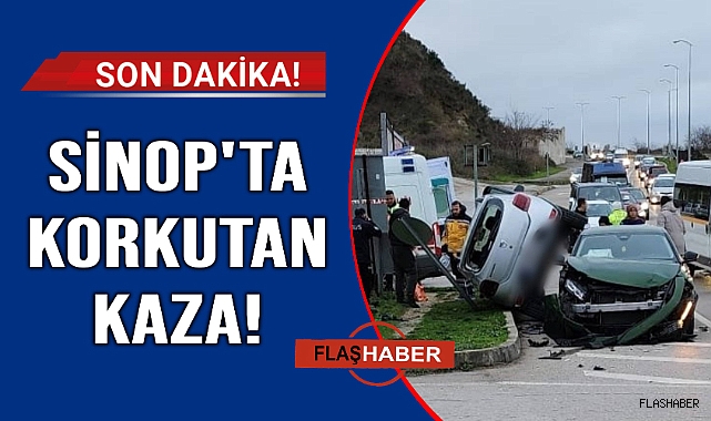 Sinop’ta korkutan kaza: Otomobil Refüje Çıktı, Sürücü Mahsur Kaldı!