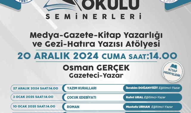 Talas'ın Yazar Okulu Seminerlerinde bu hafta Osman Gerçek konuk olacak