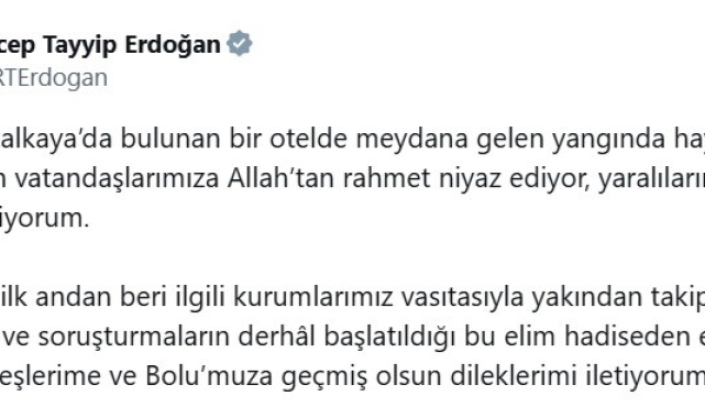 Cumhurbaşkanı Erdoğan'dan hayatını kaybedenler için taziye mesajı
