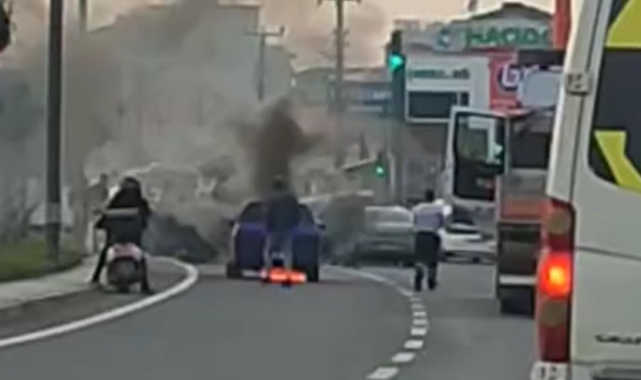 Düzce'de seyir halindeki otomobil alev aldı