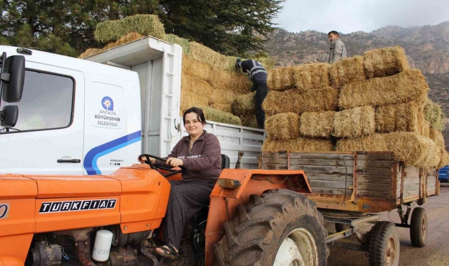 Elmalı Yuva'da saman desteği afetzedelerin yüzünü güldürdü