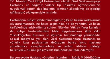 İstanbul Yeni Yüzyıl Üniversitesinden sosyal medyadaki iddialarla ilgili açıklama