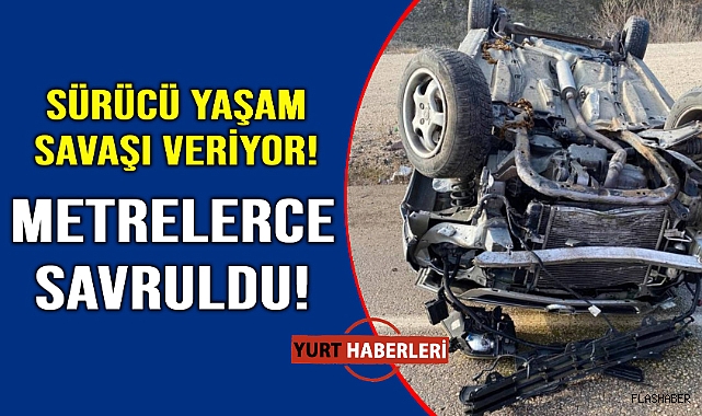 Kontrolden çıkan otomobil metrelerce savruldu