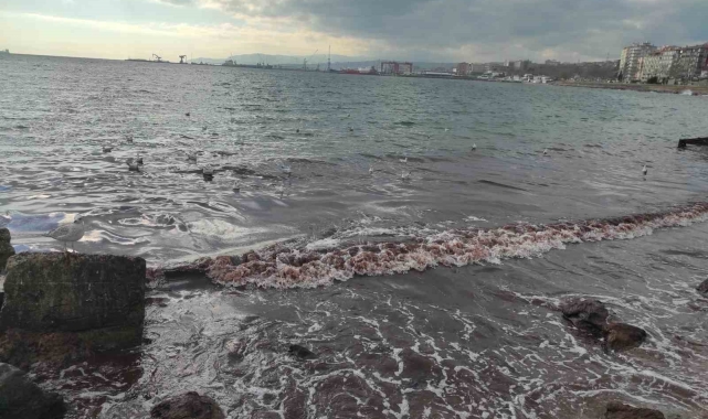 Poyraz fırtınası Marmara Denizi'ni kıyılarını kızıl renge boyadı