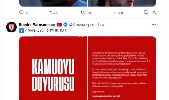 Samsunspor'da şok: Takıma geç katılan 4 oyuncu kadroya alınmadı