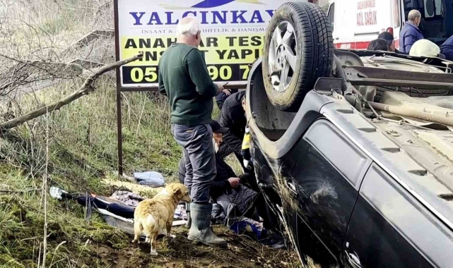 Takla atan otomobilin sürücüsü yaralandı