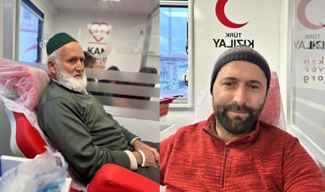 Tavşanlı'da baba oğul kan bağışladı