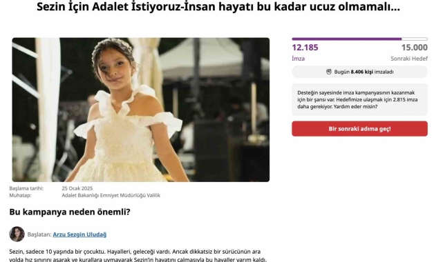 Trafik kazasında ölen 10 yaşındaki Sezin için 12 binin üzerinde imza