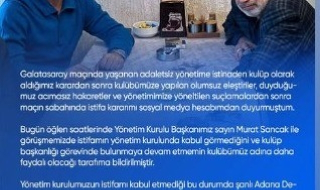 Adana Demirspor'da Başkan Durak'ın istifası kabul edilmedi