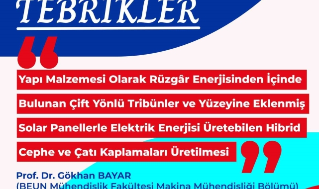 BEUN Öğretim Üyesi Prof. Dr. Bayar'ın çevre dostu faydalı model başvurusu tescillendi