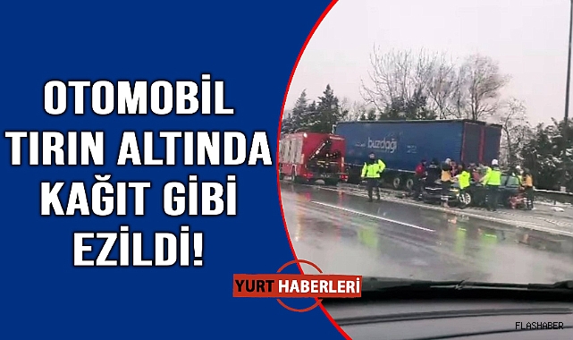 Kontrolden çıkan otomobil tırın altına girdi