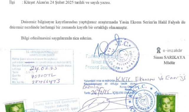 Lefkoşa Büyükelçisi Serim hakkındaki 'ortaklık' iddialarına resmi yalanlama