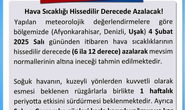 Uşak Valiliğinden soğuk hava uyarısı