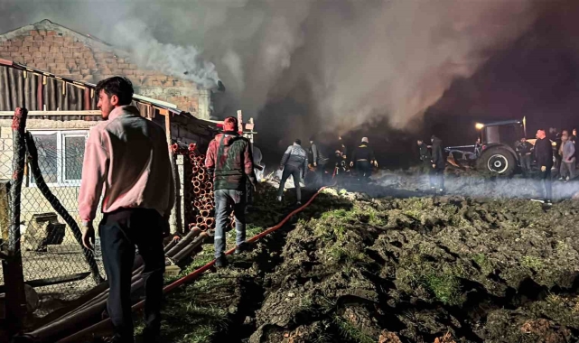 Bolu'da ahır ve samanlık alev alev yandı