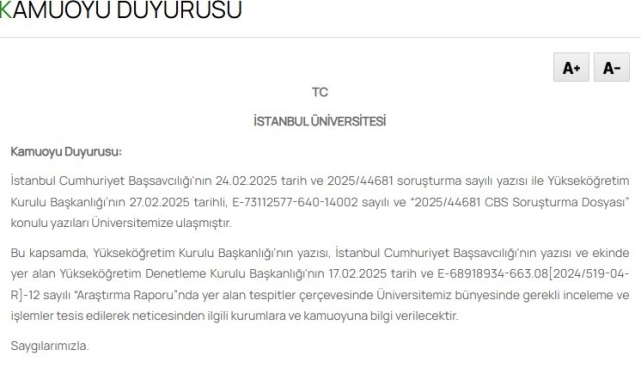 İstanbul Üniversitesi'nden "sahte diploma" açıklaması: "İnceleme ve işlemler tesis edilerek bilgi verilecektir"