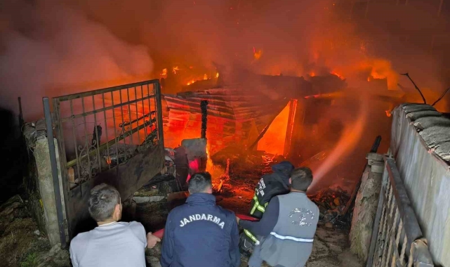 Kastamonu'da iki katlı ahşap ev yandı, iki büyükbaş hayvan telef oldu