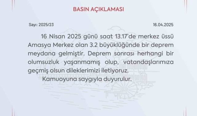 Amasya Valiliği'nden 3.2 depremle ilgili açıklama: "Bir olumsuzluk yok"