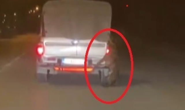 Aracın arkasına bağlı köpekle metrelerce yol gittiler