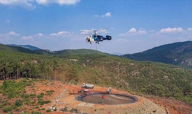 Bayat'ta helikopter destekli yangın havuzu kuruldu