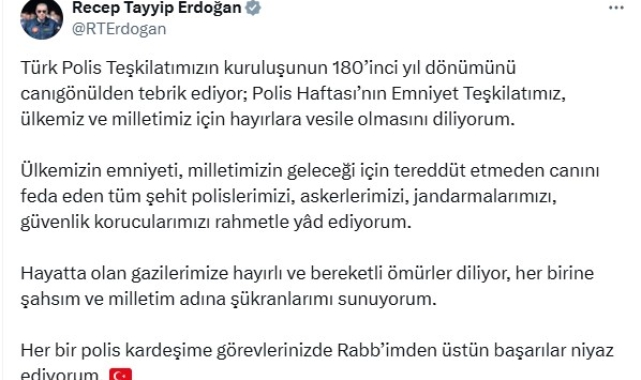Cumhurbaşkanı Erdoğan, Polis Teşkilatı'nın 180'inci yılını kutladı